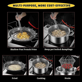 Foldable Stainless Steel Deep Frying Basket – Multifunctional Kitchen Strainer & Drainage Rack