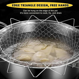 Foldable Stainless Steel Deep Frying Basket – Multifunctional Kitchen Strainer & Drainage Rack