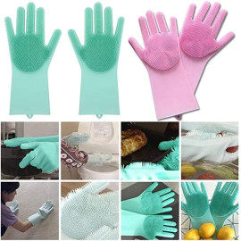 Silicone Hand Gloves for Dishwashing – Multi-Purpose Cleaning Gloves for Kitchen, Bathroom & Car (Pack of 1 Pair, Multicolor)