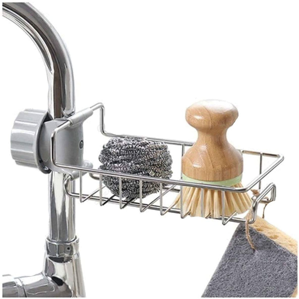 Stainless Steel Sink Faucet Storage Rack – Modern Kitchen Organizer for Sponges & Cleaning Essentials