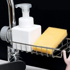 Stainless Steel Sink Faucet Storage Rack – Modern Kitchen Organizer for Sponges & Cleaning Essentials