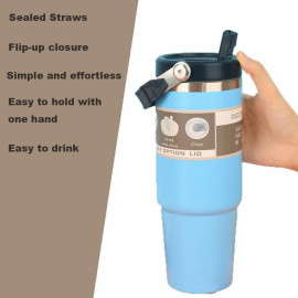 Stainless Steel Vacuum Insulated Tumbler Leak Resistant Reusable Straw Airtight Lid for Gym, Travel