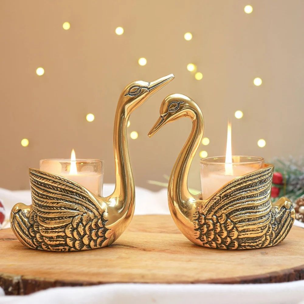 Pair of Swans for Good Luck and Love Candle Holder for Home Decor Tabletop Living Room