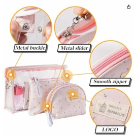 3 in1 Travel Toiletry Bag Makeup Bag Waterproof PVC Transparent Set with Carrying Pouch Zipper