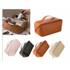 Large Capacity Cosmetic Travel Bag 12 cms, Makeup Kit Storage with Handle, Wide Opening (Black)