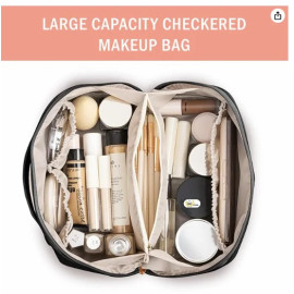 Large Capacity Cosmetic Travel Bag 12 cms, Makeup Kit Storage with Handle, Wide Opening (Black)