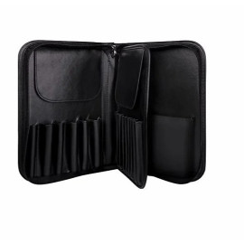 Makeup Brush Pouch, Organizer Leather Makeup Bag, Travel-Friendly, (Black)
