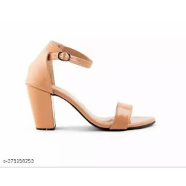 Plain PU Light Brown Block Heel Ladies Sandal