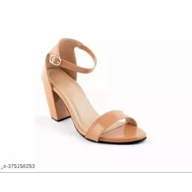 Plain PU Light Brown Block Heel Ladies Sandal