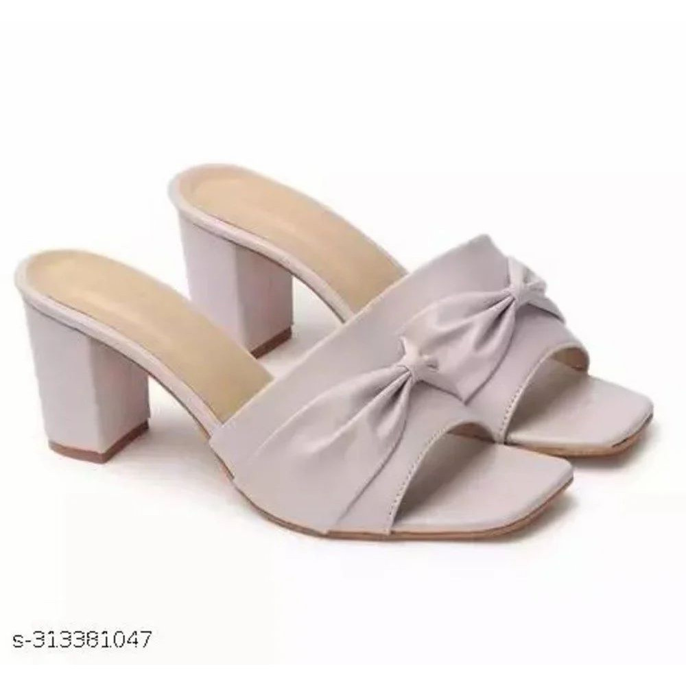 Plain PU Glossy Ladies Heel Sandal