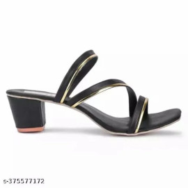 Plain PU Skoll Women Black Heel Sandal