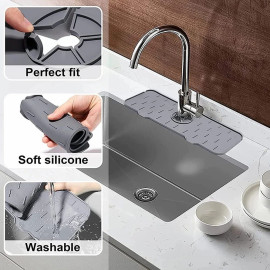 Livinwise Faucet Mat for Kitchen Sink Wash Basin Bathroom - Silicone (Grey)