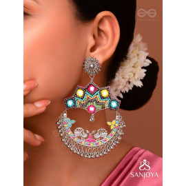 Shrichinmaya - The Eternal Beauty - Mirrors, Beads And Resham Hand Embroidered Oxidised Earrings