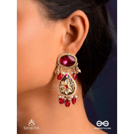 SINDURINI - VERMILION GRACE - STATEMENT KUNDAN POLKI EARRINGS WITH RED GEMSTONES AND ENAMEL ACCENTS