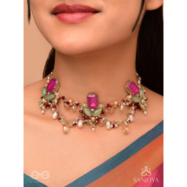 Asita - The Regal Orchid - Stones, Beads And Pearls Hand Embroidered Neckpiece