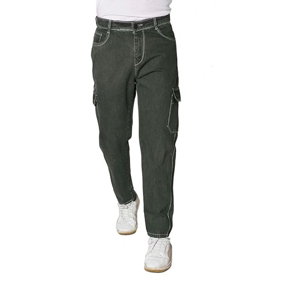 Plain Denim Style Cargo Pant, Regular Fit