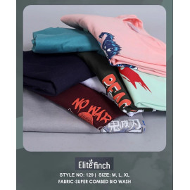 Printed Cotton Elite Finch Downshoulder Front and Back Print Round Neck T Shirts