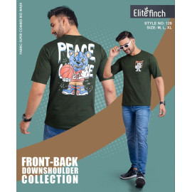 Printed Cotton Elite Finch Downshoulder Front and Back Print Round Neck T Shirts