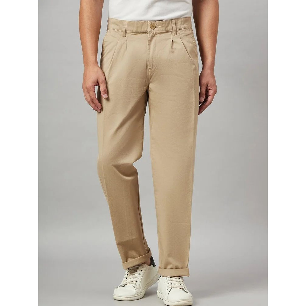Khaki Studio Nexx Men's cotton Pleated trousers, Regular Fit