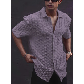 Stylish Papule Cotton Blend Solid Three-Quarter Sleeves Casual Shirt For Men