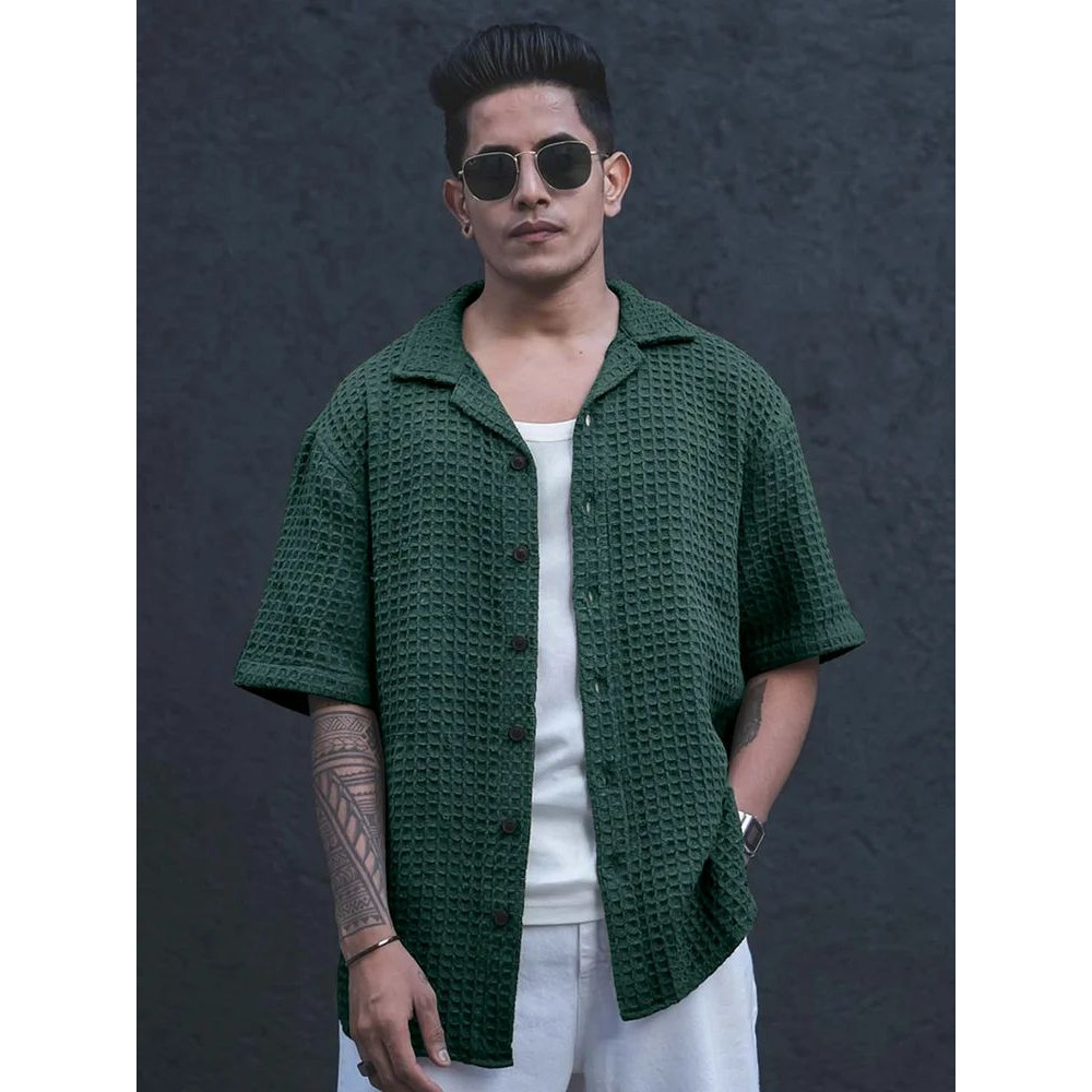 Men's Casual Shirt, Waffal shirt, Half Sleeves Green shirt for men