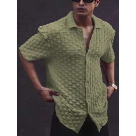 Stylish Green Cotton Blend Solid Three-Quarter Sleeves Casual Shirt For Men