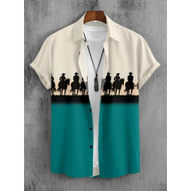 Block Print Green Digital Printed Casual Shirt For Men, Half Sleeves