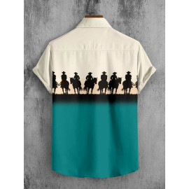 Block Print Green Digital Printed Casual Shirt For Men, Half Sleeves