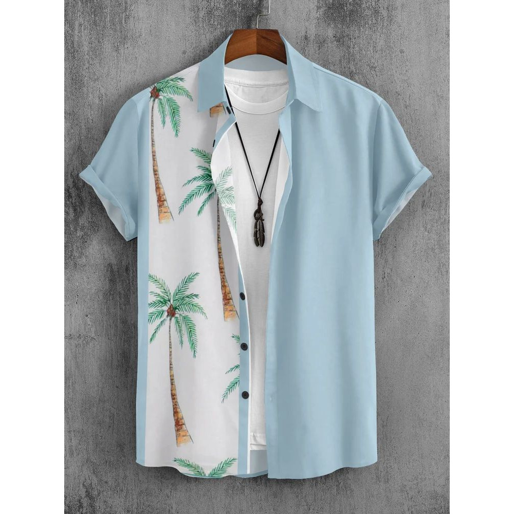 Blue Lycra Goa Digital Printed Shirts, Half sleeves