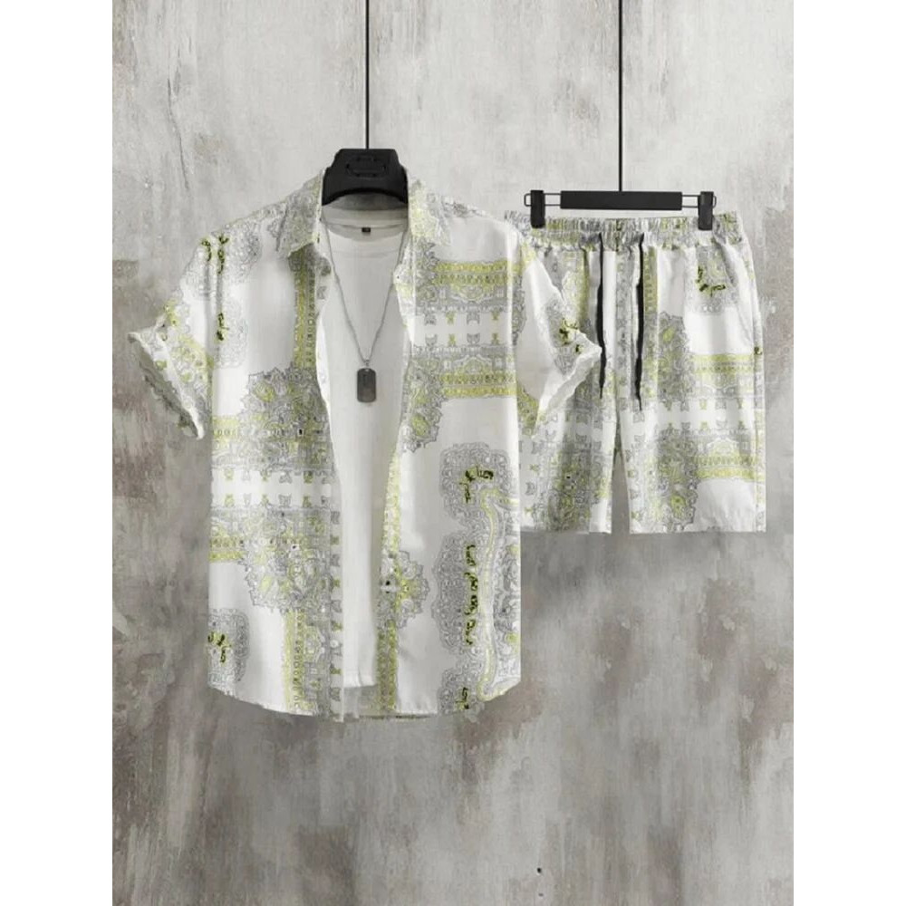 Lycra Men's Printed Night Suit  Shirt With Shorts