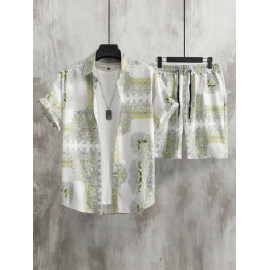 Lycra Men's Printed Night Suit  Shirt With Shorts