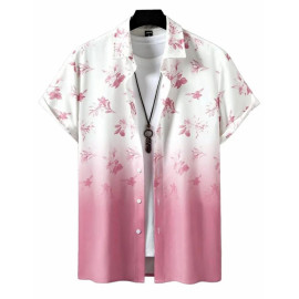 Pink Printed Lycra Men Stylish Shirt, Half Sleeves