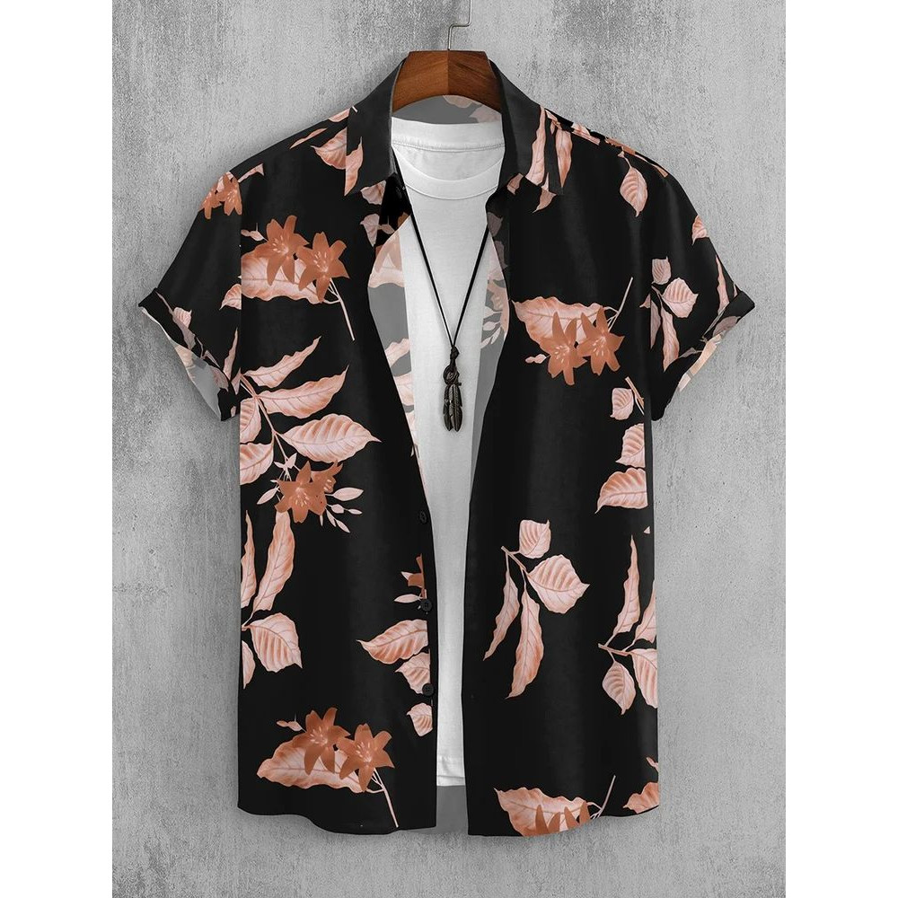 Casual Floral Print Mens Black Printed Shirts, Half Sleeves