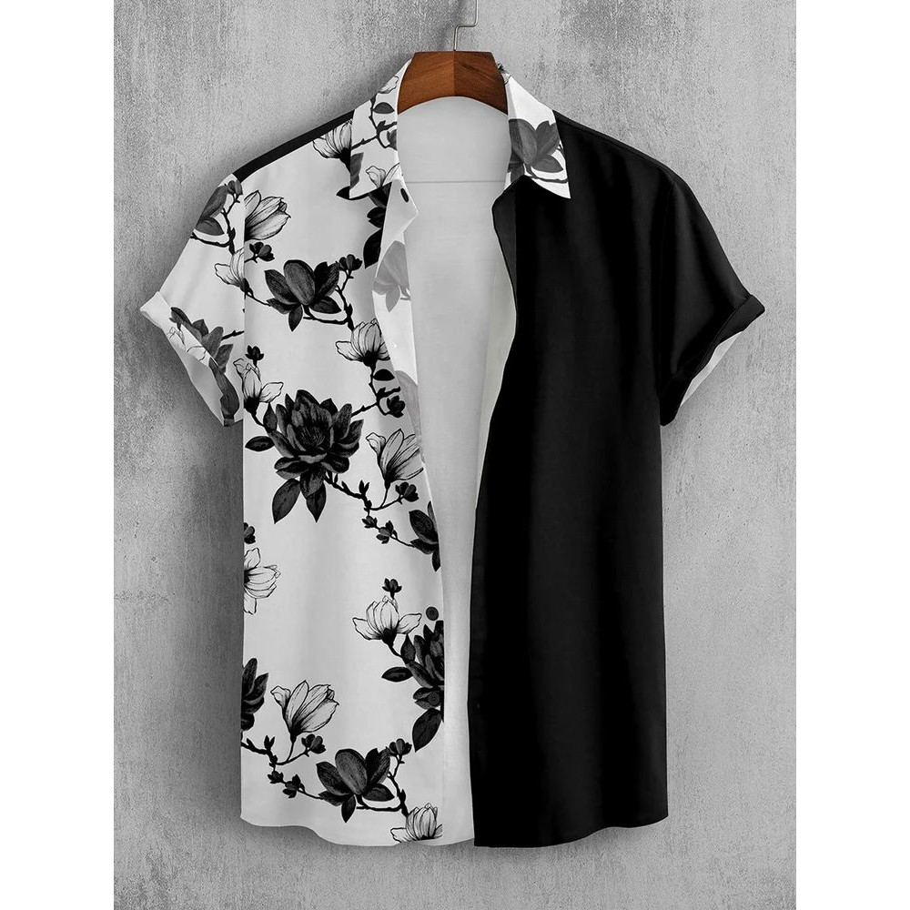 Casual Floral Print One Side Printed Shirt, Half Sleeves
