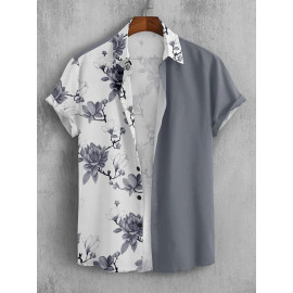 Casual Floral Print One Side Printed Shirt, Half Sleeves