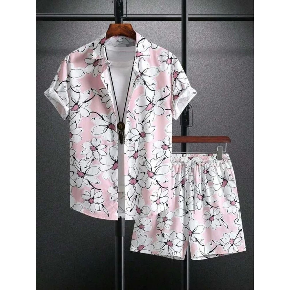 Lycra Men Floral Printed Nightsuit Set, Half Sleeves