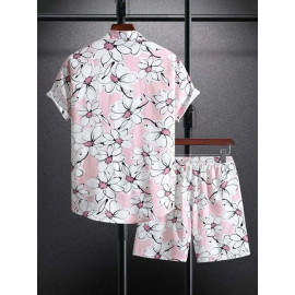 Lycra Men Floral Printed Nightsuit Set, Half Sleeves