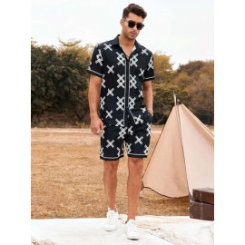 Lycra Men Black Printed Nightsuit Set