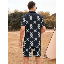 Lycra Men Black Printed Nightsuit Set