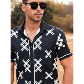 Lycra Men Black Printed Nightsuit Set