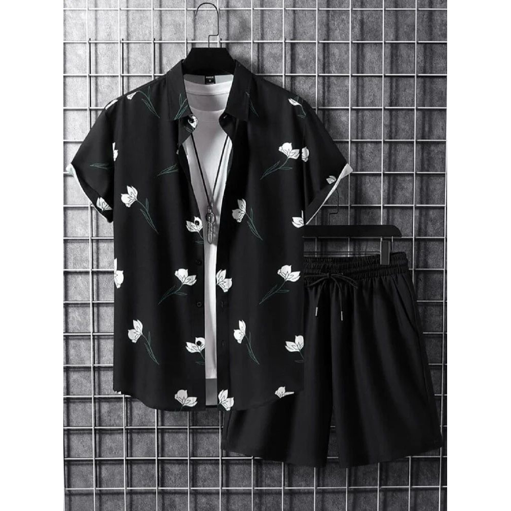 Black Printed Mens Cotton Night Suits