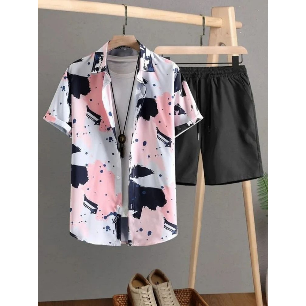 Pink night suit shirt with shorts