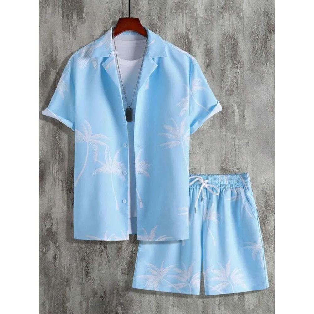 Sky Blue Cotton Fabric Digital Printed Night Suit Shirt With Shorts