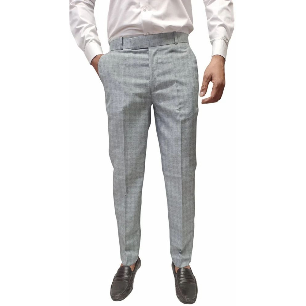 Grey Men Poly Viscose Formal Checked Trouser, Regular Fit