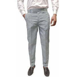 Grey Men Poly Viscose Formal Checked Trouser, Regular Fit