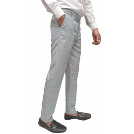 Grey Men Poly Viscose Formal Checked Trouser, Regular Fit