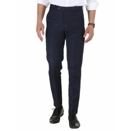 Solid Men Navy Blue Poly Viscose Formal Trouser, Regular Fit