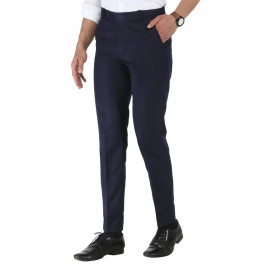 Solid Men Navy Blue Poly Viscose Formal Trouser, Regular Fit