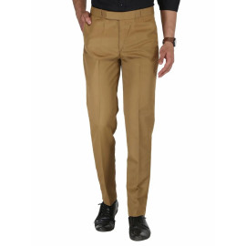 Solid Men Brown Poly Viscose Formal Trouser, Regular Fit