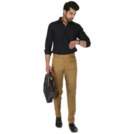 Solid Men Brown Poly Viscose Formal Trouser, Regular Fit